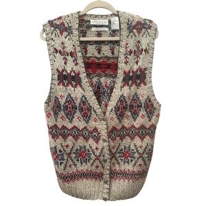 Robert Scott Vintage Hand Knitted Women’ Cardigan Vest Grannycore Sz L Unique